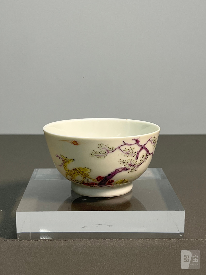 清雍正  粉彩鹤鹿同春杯 - 图2